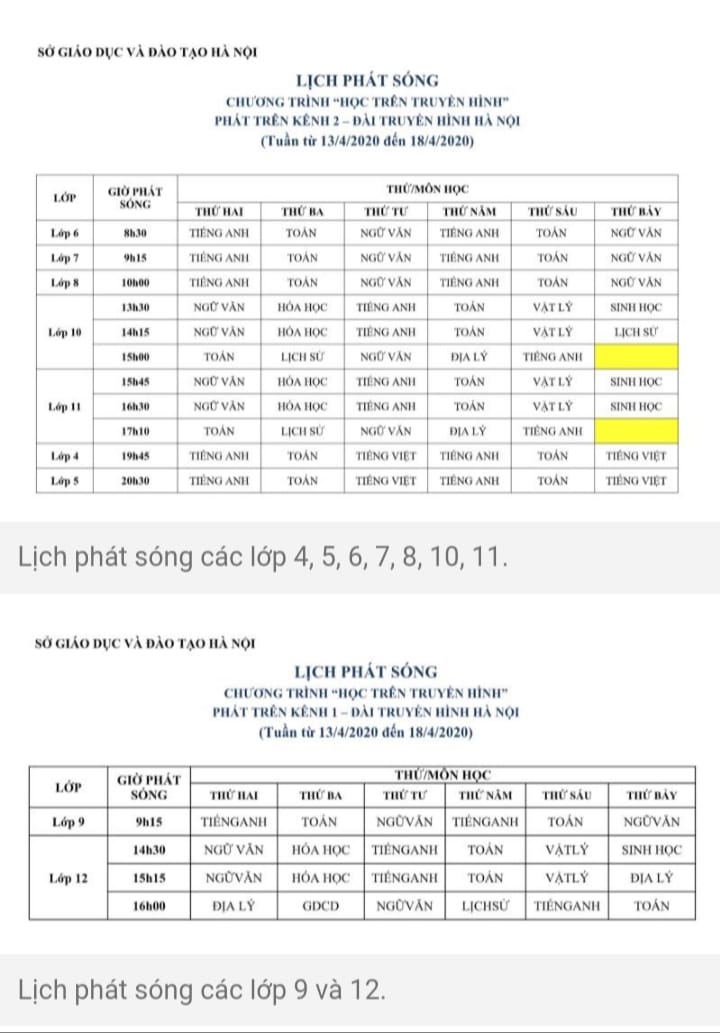 LỊCH PHÁT SÒNG HỌC TRÊN TRUYỀN HÌNH - ĐÀI TRUYỀN HÌNH HÀ NỘI